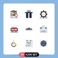 Group of 9 Flat Colors Signs and Symbols for mountain iot devices internet alarm Editable Vector Design Elements