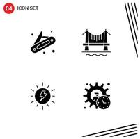 Set of 4 Commercial Solid Glyphs pack for camping sun bridge cityscape administrator Editable Vector Design Elements