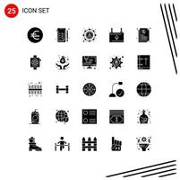 Set of 25 Commercial Solid Glyphs pack for share credit sharing energy ecology Editable Vector Design Elements