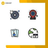 Modern Set of 4 Filledline Flat Colors Pictograph of database card server targeting pass Editable Vector Design Elements