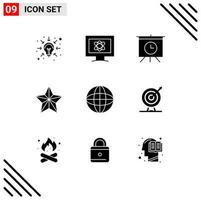 Group of 9 Solid Glyphs Signs and Symbols for earth automation board star festival Editable Vector Design Elements