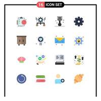 Set of 16 Modern UI Icons Symbols Signs for multimedia media setting gear piston Editable Pack of Creative Vector Design Elements