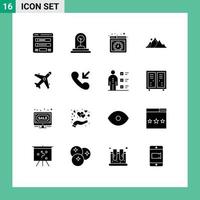 Pictogram Set of 16 Simple Solid Glyphs of mountain landscape plant hill internet Editable Vector Design Elements