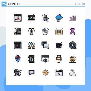 Mobile Interface Filled line Flat Color Set of 25 Pictograms of report chart pocket weather drop Editable Vector Design Elements