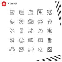 Group of 25 Modern Lines Set for drugs mac food favorite upload Editable Vector Design Elements