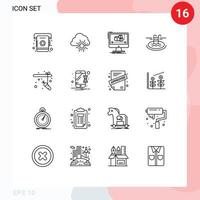 Modern Set of 16 Outlines and symbols such as fishing hotel animation pool software Editable Vector Design Elements