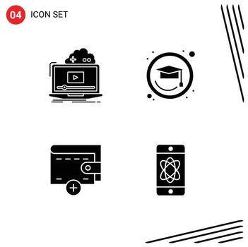 Editable Vector Line Pack of Simple Solid Glyphs of cloud new streaming graduation atom Editable Vector Design Elements