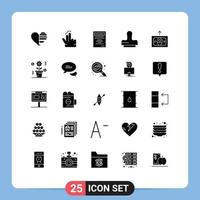 25 Universal Solid Glyphs Set for Web and Mobile Applications money cash touch stamp clone Editable Vector Design Elements