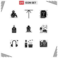 Set of 9 Commercial Solid Glyphs pack for training fast file interface dollar Editable Vector Design Elements