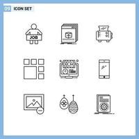 Universal Icon Symbols Group of 9 Modern Outlines of elearning image file frame toaster Editable Vector Design Elements