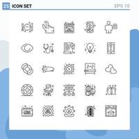 Set of 25 Modern UI Icons Symbols Signs for profile description website body phone Editable Vector Design Elements