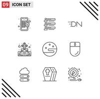 Group of 9 Modern Outlines Set for church building settings crypto currency coin Editable Vector Design Elements