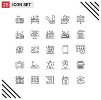 25 Universal Line Signs Symbols of projector graph mechanic board glasses Editable Vector Design Elements