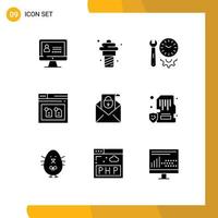 Set of 9 Commercial Solid Glyphs pack for email file options document archive Editable Vector Design Elements