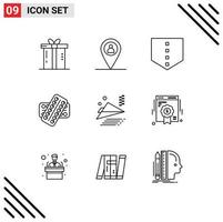 Pictogram Set of 9 Simple Outlines of plane airplane protect patient drugs Editable Vector Design Elements