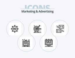 paquete de iconos de línea de marketing y publicidad 5 diseño de iconos. película. película. Email. mensaje. oído vector