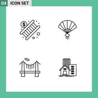 Set of 4 Vector Filledline Flat Colors on Grid for banking city stair china road Editable Vector Design Elements