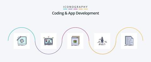 Coding And App Development Line Filled Flat 5 Icon Pack Including app. launch. layout. program. application vector