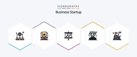 Business Startup 25 FilledLine icon pack including flag. membership. prize. diamond. projector vector