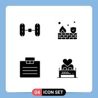 User Interface Pack of 4 Basic Solid Glyphs of wheel alignment portfolio fire wall bed Editable Vector Design Elements