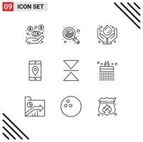 Stock Vector Icon Pack of 9 Line Signs and Symbols for flip location green technology mobile application application Editable Vector Design Elements