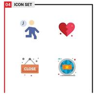 Pack of 4 Modern Flat Icons Signs and Symbols for Web Print Media such as clock close people love shopping Editable Vector Design Elements