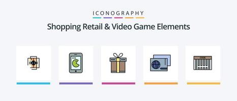 La línea de elementos de compras minoristas y videojuegos llenó un paquete de 5 íconos que incluye. dinero. comercio electrónico dólar. moneda. diseño de iconos creativos vector