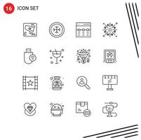 Set of 16 Commercial Outlines pack for computers holiday header firework celebration Editable Vector Design Elements