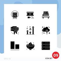 Pack of 9 Modern Solid Glyphs Signs and Symbols for Web Print Media such as arrow man power spa hand Editable Vector Design Elements