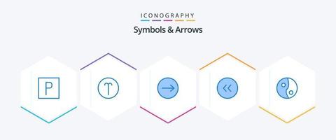 Paquete de 25 iconos azules de símbolos y flechas que incluye . ying transferir. yang círculo vector