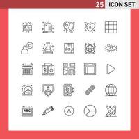 25 Universal Lines Set for Web and Mobile Applications cross grid affection lock key Editable Vector Design Elements