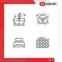 4 Universal Line Signs Symbols of box room package rgb wall Editable Vector Design Elements