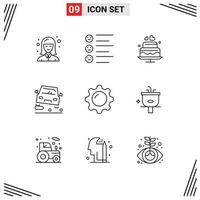 9 Universal Outline Signs Symbols of display jam cake traffic overtaking Editable Vector Design Elements