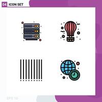 Pack of 4 creative Filledline Flat Colors of hosting product air hot international Editable Vector Design Elements