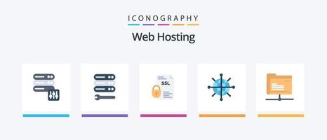 Paquete de 5 iconos planos de alojamiento web que incluye servidor. datos. certificado. servidor. Internet. diseño de iconos creativos vector