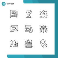 Modern Set of 9 Outlines and symbols such as wedding love marketing mail hot Editable Vector Design Elements