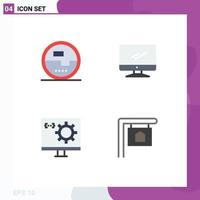 Pack of 4 creative Flat Icons of construction and tools pc measuring monitor computer Editable Vector Design Elements