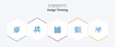 Design Thinking 25 Blue icon pack including process. design. board. brain. production vector