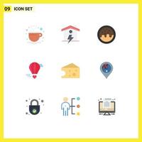 Set of 9 Modern UI Icons Symbols Signs for cheese valentine dessert love flying baloon Editable Vector Design Elements