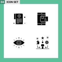 4 User Interface Solid Glyph Pack of modern Signs and Symbols of medical report eye report payment secret society Editable Vector Design Elements