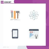 4 User Interface Flat Icon Pack of modern Signs and Symbols of design science tools nuclear smart phone Editable Vector Design Elements