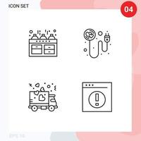 Pack of 4 creative Filledline Flat Colors of cooker love oven recharge party Editable Vector Design Elements
