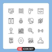 Paquete de 16 esquemas de interfaz de usuario de signos y símbolos modernos de elementos de diseño de vector editables de interfaz de usuario de baño interior