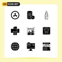 Pack of 9 creative Solid Glyphs of investment investment recreation printer device Editable Vector Design Elements