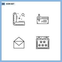 Mobile Interface Line Set of 4 Pictograms of design payment check banking mail Editable Vector Design Elements