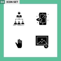 4 Universal Solid Glyph Signs Symbols of team gestures group process interface Editable Vector Design Elements
