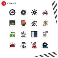 Universal Icon Symbols Group of 16 Modern Flat Color Filled Lines of ecommerce cycling collaboration biking bicycle Editable Creative Vector Design Elements