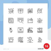 Set of 16 Modern UI Icons Symbols Signs for online acknowledge abc ok accept Editable Vector Design Elements