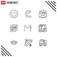 Universal Icon Symbols Group of 9 Modern Outlines of moon coin water crypto currency no wishes Editable Vector Design Elements