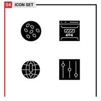 Group of 4 Solid Glyphs Signs and Symbols for seeds globe seamus error browser Editable Vector Design Elements